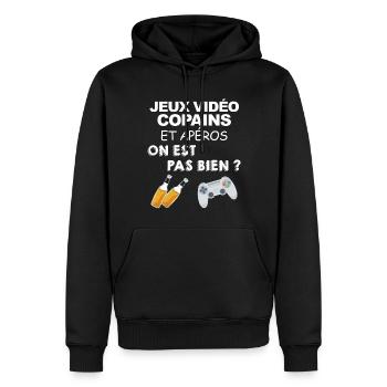 Copains Jeux Vidéo Apéro Pas Belle La Vie ? - Sweat à capuche Premium bio Homme - noir - Devant - Nico (187cm)
