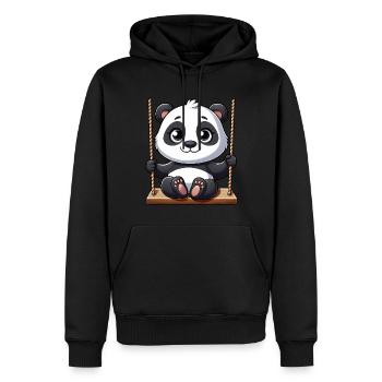 Panda auf Schaukel Spielplatz Abenteuer - Männer Premium Bio Hoodie - Schwarz - Vorne - Nico (187cm)