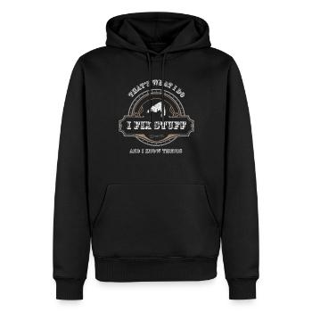 I fix stuff and know things - Do-it-yourself - Men’s Premium Organic Hoodie - black - Front - Nico (187cm)