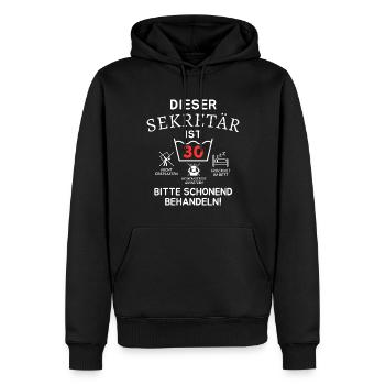 Dieser Sekretär ist 30. Schonend behandeln - Männer Premium Bio Hoodie - Schwarz - Vorne - Nico (187cm)
