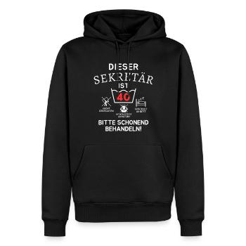 Dieser Sekretär ist 40. Schonend behandeln - Männer Premium Bio Hoodie - Schwarz - Vorne - Nico (187cm)