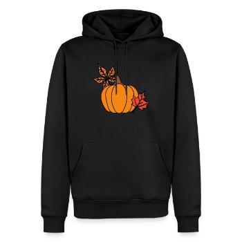 Herbstlicher Kürbis mit Blättern – Cozy Vibes - Männer Premium Bio Hoodie - Schwarz - Vorne - Nico (187cm)