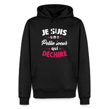 Je Suis Une Petite soeur Qui Déchire - Sweat à capuche Premium bio Homme - noir - Devant - Nico (187cm)
