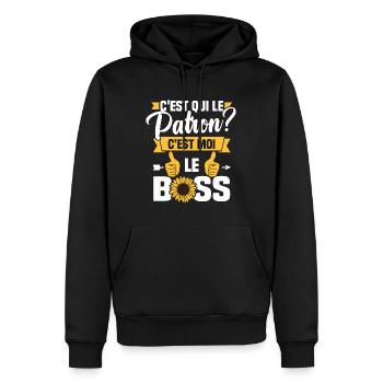 C'est qui le patron c'est moi le boss - Sweat à capuche Premium bio Homme - noir - Devant - Nico (187cm)
