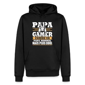Papa gamer comme un papa normal - Sweat à capuche Premium bio Homme - noir - Devant - Nico (187cm)