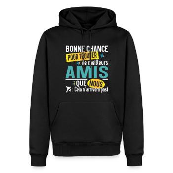 Ami Amie Amitié Cadeau Pote Copain Copine Collègue - Sweat à capuche Premium bio Homme - noir - Devant - Nico (187cm)