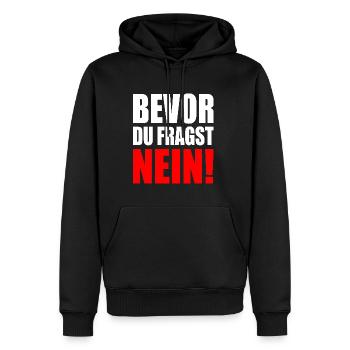 Before you ask, no - Men’s Premium Organic Hoodie - black - Front - Nico (187cm)