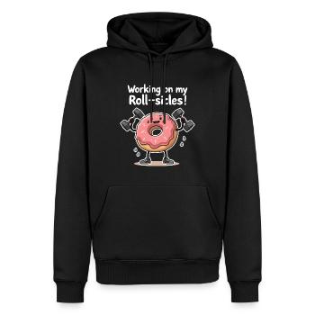 Illustration de fitness de beignet drôle - Sweat à capuche Premium bio Homme - noir - Devant - Nico (187cm)