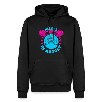 Heroes are born in August - Gamer Design - Men’s Premium Organic Hoodie - black - Front - Nico (187cm)