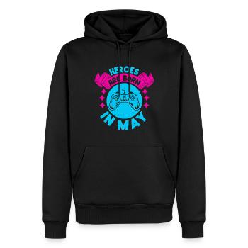 Helden werden im Mai geboren - Gamer Design - Männer Premium Bio Hoodie - Schwarz - Vorne - Nico (187cm)