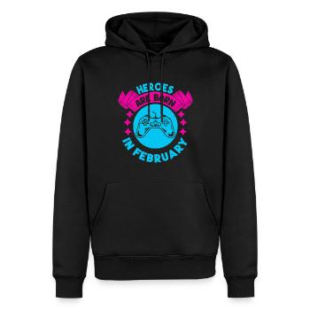 Helden werden im Februar geboren - Gamer Design - Männer Premium Bio Hoodie - Schwarz - Vorne - Nico (187cm)