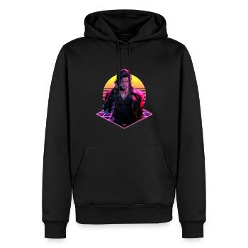 Retro Wave 80er Jahre Anime Man – Anime Shirt - Männer Premium Bio Hoodie - Schwarz - Vorne - Nico (187cm)