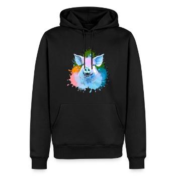 Pig, colorful, splashes of color, painting - Men’s Premium Organic Hoodie - black - Front - Nico (187cm)