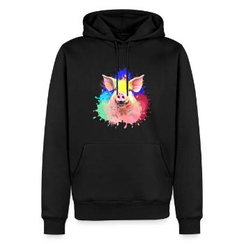 Pig, colorful, splashes of color, painting - Men’s Premium Organic Hoodie - black - Front - Nico (187cm)