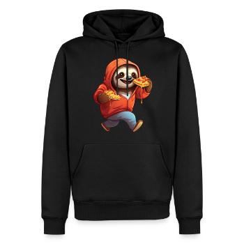 Faultier mit Pizza: Der lustige Fast-Food-Jogger - Männer Premium Bio Hoodie - Schwarz - Vorne - Nico (187cm)
