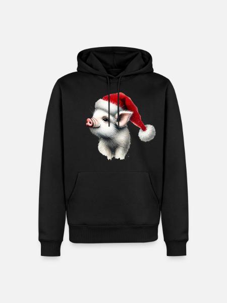 Christmas piglet with Santa hat - Men’s Premium Organic Hoodie - black