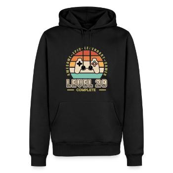 Level 29 years old - Men’s Premium Organic Hoodie - black - Front - Nico (187cm)