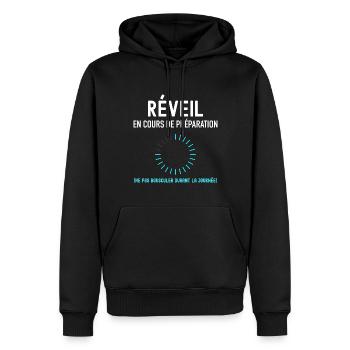 réveil cadeau baptême - Sweat à capuche Premium bio Homme - noir - Devant - Nico (187cm)