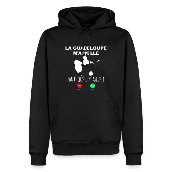 La Guadeloupe M'Appelle Faut Que J'y Aille - Sweat à capuche Premium bio Homme - noir - Devant - Nico (187cm)