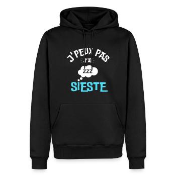 Humour | J'peux pas j'ai sieste - Sweat à capuche Premium bio Homme - noir - Devant - Nico (187cm)