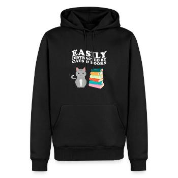 Facilement distrait par les chats et les livres Katze Bücher - Sweat à capuche Premium bio Homme - noir - Devant - Nico (187cm)