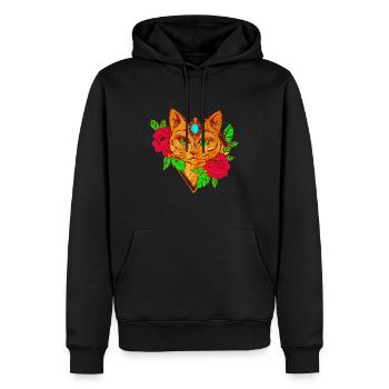 cat and flowers - Men’s Premium Organic Hoodie - black - Front - Nico (187cm)