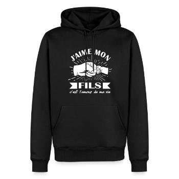J'aime mon fils c'est l'amour de ma vie t-shirt - Sweat à capuche Premium bio Homme - noir - Devant - Nico (187cm)
