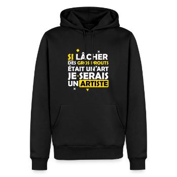 Péter - Artiste - Beauf - Gros Péteur - Humour - Sweat à capuche Premium bio Homme - noir - Devant - Nico (187cm)