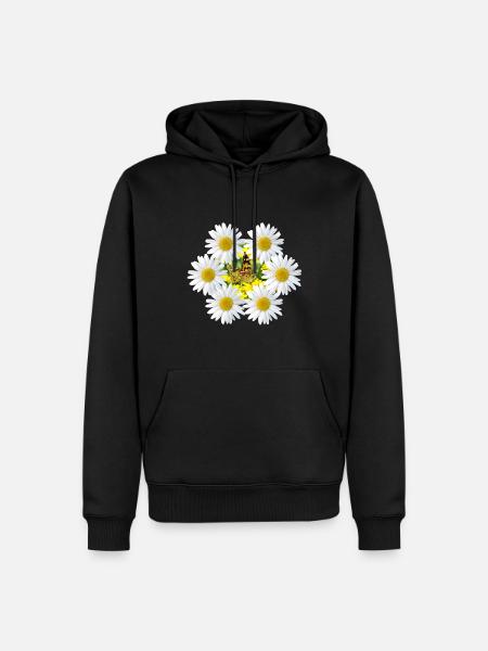 Blumenranke mit Schmetterling, Margeriten Blume - Männer Premium Bio Hoodie - Schwarz