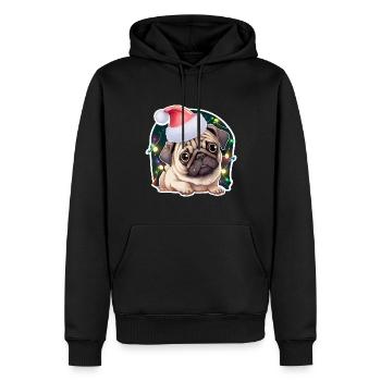 Carlin avec chapeau de Noël et guirlandes lumineuses - Sweat à capuche Premium bio Homme - noir - Devant - Nico (187cm)