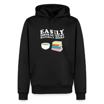 Facilement distrait et Matcha et livres Livres - Sweat à capuche Premium bio Homme - noir - Devant - Nico (187cm)