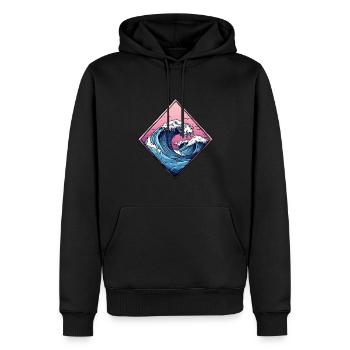 logo vague, forme de losange, dessin océan - Sweat à capuche Premium bio Homme - noir - Devant - Nico (187cm)