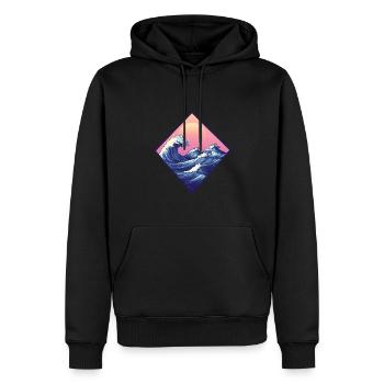 Welle, Hokusai Landschaft, Retro-Stil, Japanisches Meer - Männer Premium Bio Hoodie - Schwarz - Vorne - Nico (187cm)