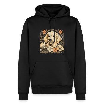 A Golden Retriever surrounded with Lilies - Men’s Premium Organic Hoodie - black - Front - Nico (187cm)