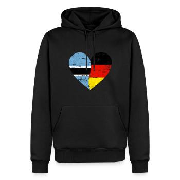 Botswana Deutschland Flaggenherz - Männer Premium Bio Hoodie - Schwarz - Vorne - Nico (187cm)