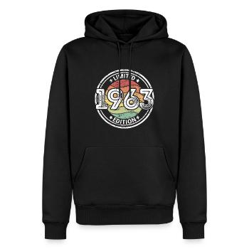 Né en 1963 60e anniversaire - Sweat à capuche Premium bio Homme - noir - Devant - Nico (187cm)