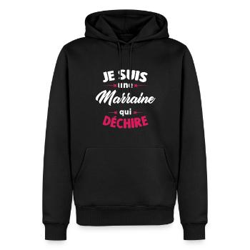 Je Suis Une Marraine Qui Déchire - Sweat à capuche Premium bio Homme - noir - Devant - Nico (187cm)