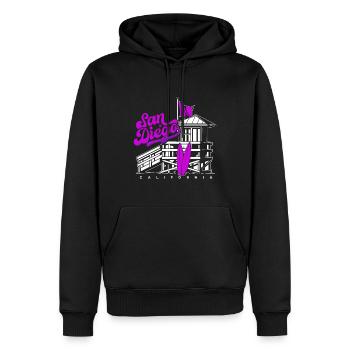 San Diego, Californie, West Coast Summer Surfers - Sweat à capuche Premium bio Homme - noir - Devant - Nico (187cm)