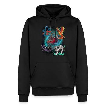 5 animaux sacrés - Sweat à capuche Premium bio Homme - noir - Devant - Nico (187cm)