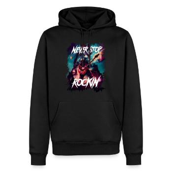 Never Stop Rockin' - Männer Premium Bio Hoodie - Schwarz - Vorne - Nico (187cm)