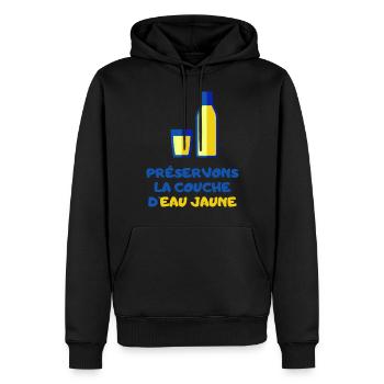 Preservons la couche d'eau jaune. Cadeau Humour - Sweat à capuche Premium bio Homme - noir - Devant - Nico (187cm)