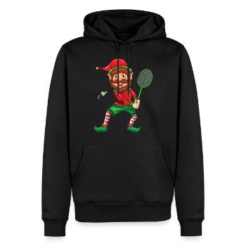 Lutin de Noël avec raquette de badminton de Noël - Sweat à capuche Premium bio Homme - noir - Devant - Nico (187cm)