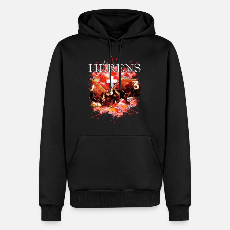 Kampfkuh, Schweizer Herenskuh - Männer Premium Bio Hoodie - Schwarz