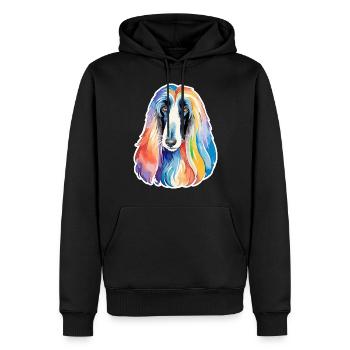 Lévrier afghan aquarelle - Sweat à capuche Premium bio Homme - noir - Devant - Nico (187cm)