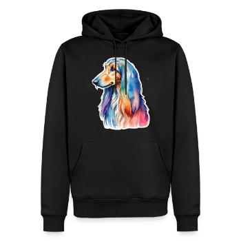 Lévrier afghan aquarelle - Sweat à capuche Premium bio Homme - noir - Devant - Nico (187cm)