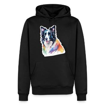 Border Collie Aquarelles - Sweat à capuche Premium bio Homme - noir - Devant - Nico (187cm)