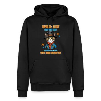 Le cow-boy chat sauvage atterrit toujours sur ses bottes - Sweat à capuche Premium bio Homme - noir - Devant - Nico (187cm)