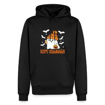 Joyeux Halloween Fantôme Kawaii Jack-o'-lantern Thé - Sweat à capuche Premium bio Homme - noir - Devant - Nico (187cm)
