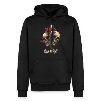 Rock N Roll Skull Electric Guitar Rose Music Rocker - Men’s Premium Organic Hoodie - black - Front - Nico (187cm)