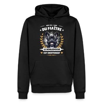 Méfiez-vous du maître, le bouledogue est ... - Sweat à capuche Premium bio Homme - noir - Devant - Nico (187cm)
